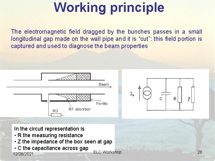 Working principle The electromagnetic field dragged by the bunches passes in a small longitudinal Working principle The electromagnetic field dragged by the bunches passes in a small longitudinal