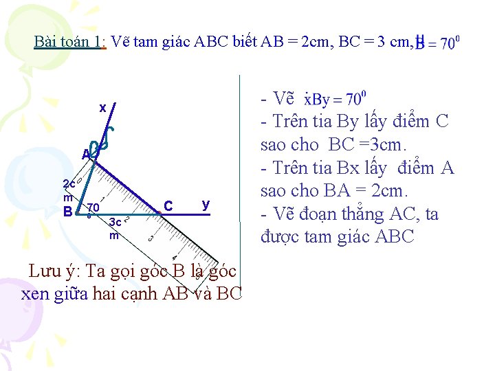 Bài toán 1: Vẽ tam giác ABC biết AB = 2 cm, BC =