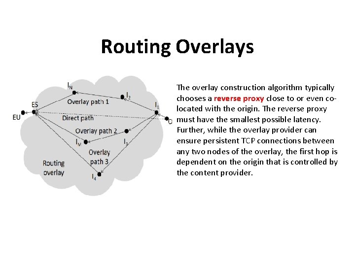 Routing Overlays The overlay construction algorithm typically chooses a reverse proxy close to or