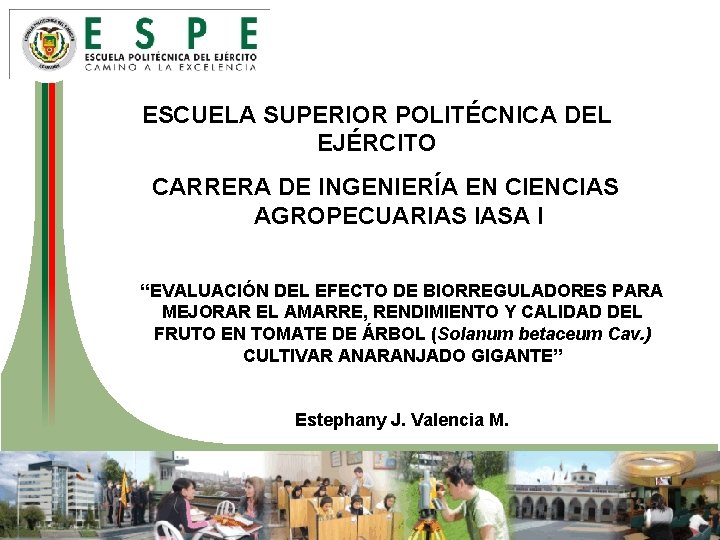 ESCUELA SUPERIOR POLITÉCNICA DEL EJÉRCITO CARRERA DE INGENIERÍA EN CIENCIAS AGROPECUARIAS IASA I “EVALUACIÓN