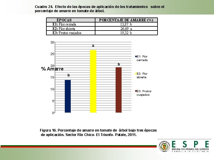 Cuadro 24. Efecto de las épocas de aplicación de los tratamientos sobre el porcentaje