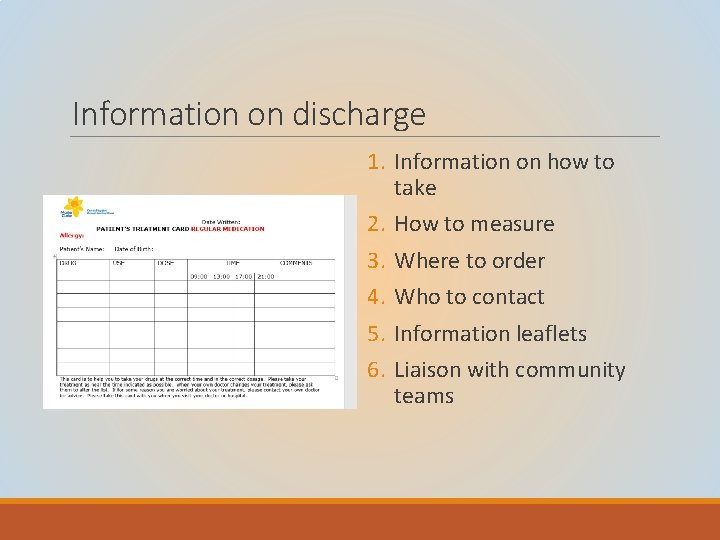 Information on discharge 1. Information on how to take 2. How to measure 3. Information on discharge 1. Information on how to take 2. How to measure 3.