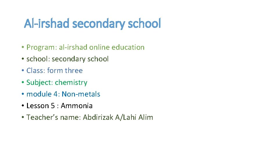 Al-irshad secondary school • Program: al-irshad online education • school: secondary school • Class: Al-irshad secondary school • Program: al-irshad online education • school: secondary school • Class: