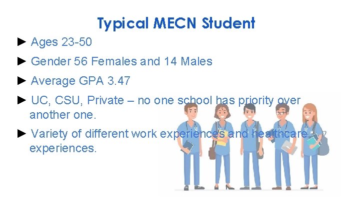Typical MECN Student ► Ages 23 -50 ► Gender 56 Females and 14 Males