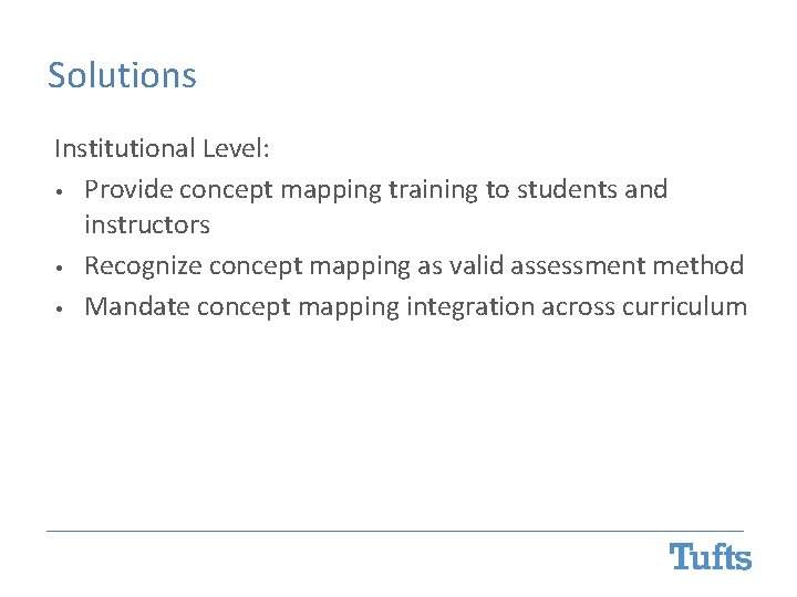 Solutions Institutional Level: • Provide concept mapping training to students and instructors • Recognize Solutions Institutional Level: • Provide concept mapping training to students and instructors • Recognize