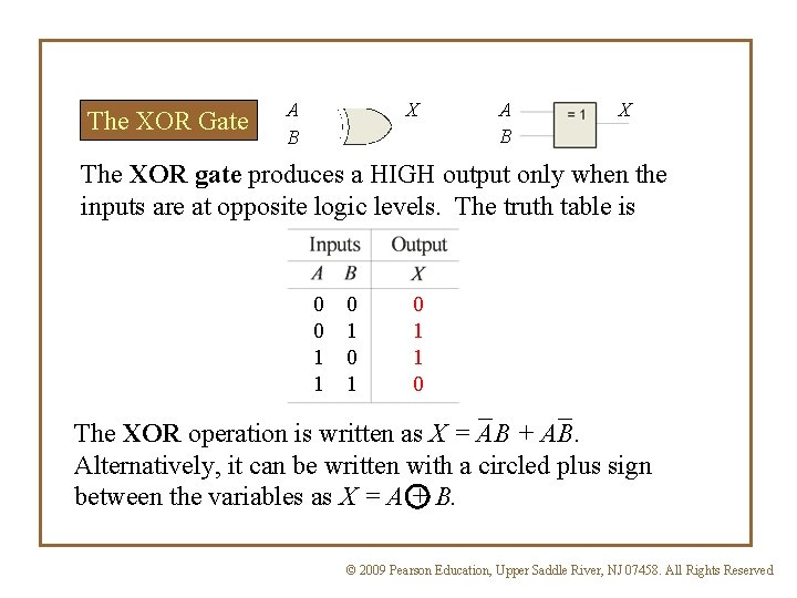 The XOR Gate A B X The XOR gate produces a HIGH output only