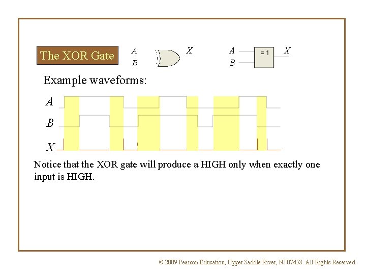 The XOR Gate A B X Example waveforms: A B X Notice that the