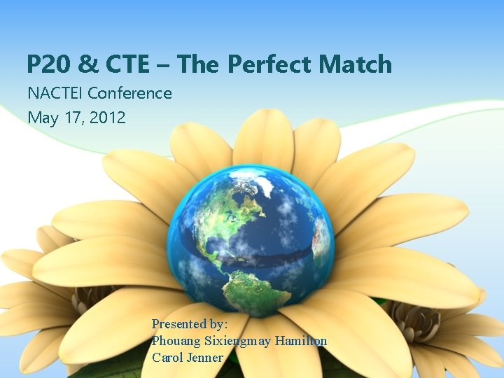 P 20 & CTE – The Perfect Match NACTEI Conference May 17, 2012 Presented