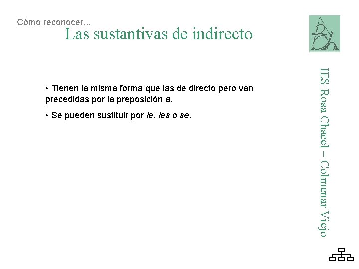 Cómo reconocer. . . Las sustantivas de indirecto • Se pueden sustituir por le,