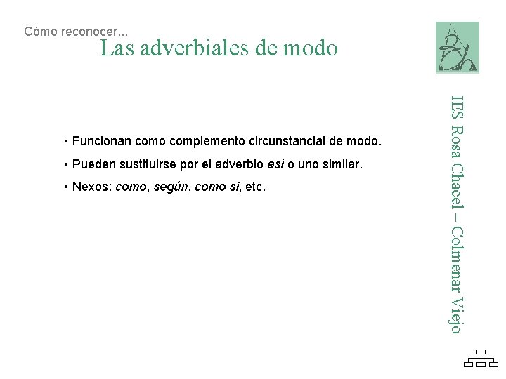 Cómo reconocer. . . Las adverbiales de modo • Pueden sustituirse por el adverbio