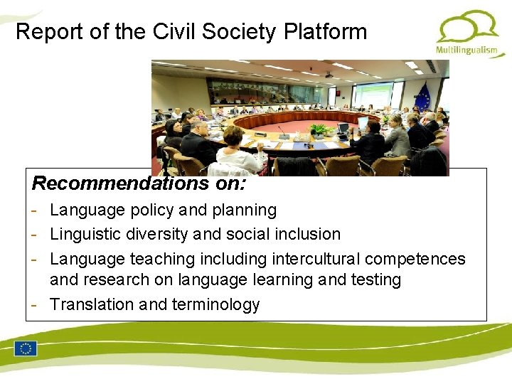 Report of the Civil Society Platform Recommendations on: - Language policy and planning -