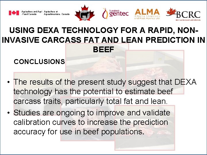 Agriculture and Agriculture et -Food Canada Agroalimentaire Canada USING DEXA TECHNOLOGY FOR A RAPID,