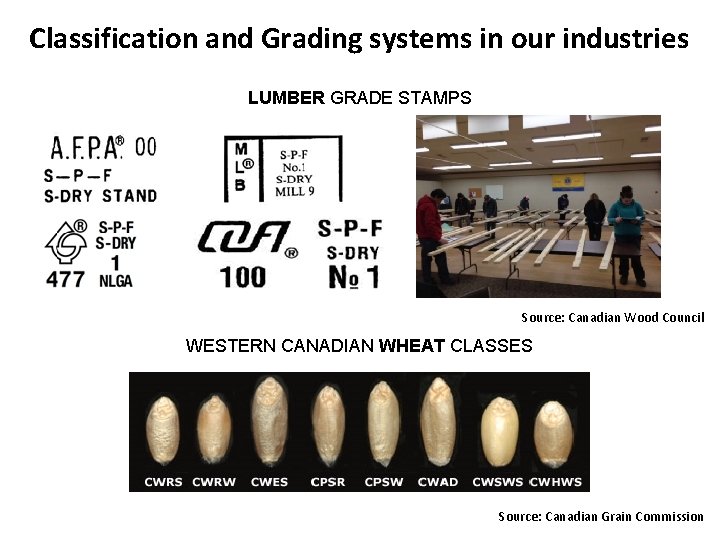 Classification and Grading systems in our industries LUMBER GRADE STAMPS Source: Canadian Wood Council