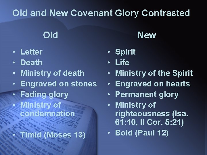 Old and New Covenant Glory Contrasted Old • • • Letter Death Ministry of