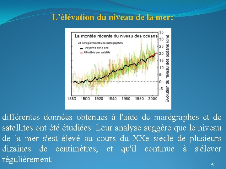 L’élévation du niveau de la mer: différentes données obtenues à l'aide de marégraphes et L’élévation du niveau de la mer: différentes données obtenues à l'aide de marégraphes et