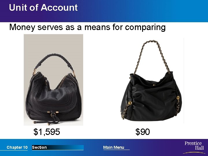 Unit of Account Money serves as a means for comparing $90 $1, 595 Chapter