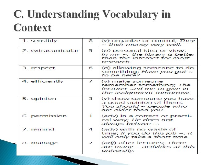 C. Understanding Vocabulary in Context 