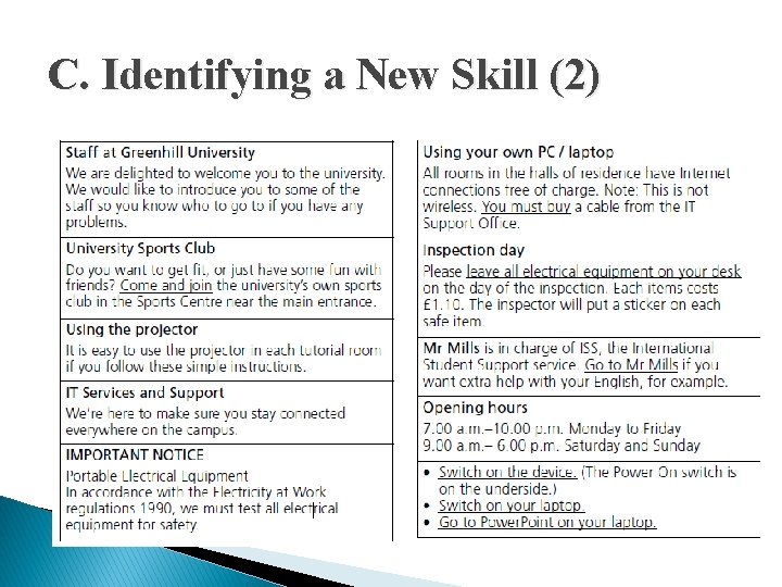 C. Identifying a New Skill (2) 