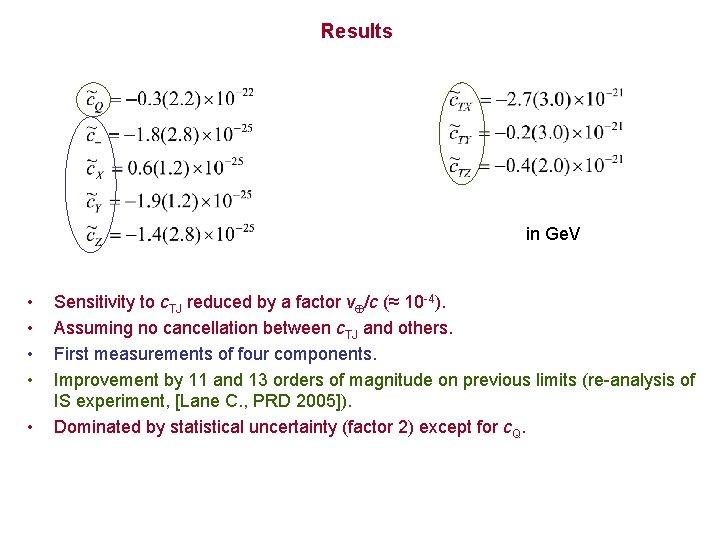 Results in Ge. V • • • Sensitivity to c. TJ reduced by a