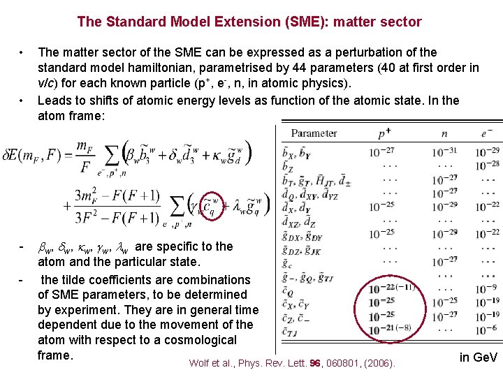 The Standard Model Extension (SME): matter sector • • - The matter sector of