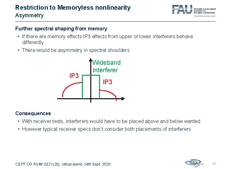 Restriction to Memoryless nonlinearity Asymmetry Further spectral shaping from memory • If there are