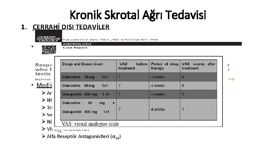 Kronik Skrotal Ağrı Tedavisi 1. CERRAHİ DIŞI TEDAVİLER • Konservatif yaklaşımlar Ø Testis elevasyonu