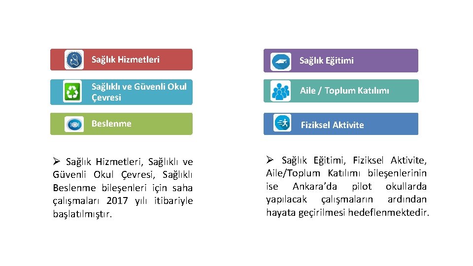 Programın Tanıtımı ve Kapsamı Sağlık Hizmetleri Sağlık Eğitimi Sağlıklı ve Güvenli Okul Çevresi Aile