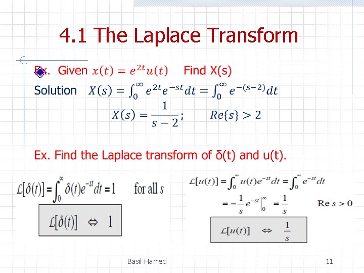 4. 1 The Laplace Transform Basil Hamed 11 