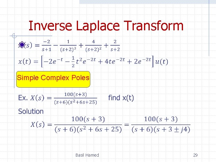 Inverse Laplace Transform Simple Complex Poles Basil Hamed 29 