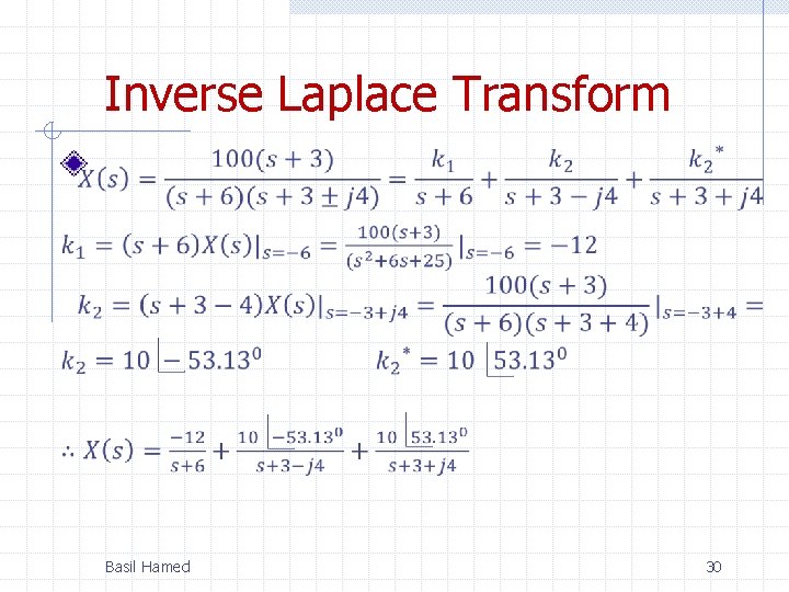 Inverse Laplace Transform Basil Hamed 30 