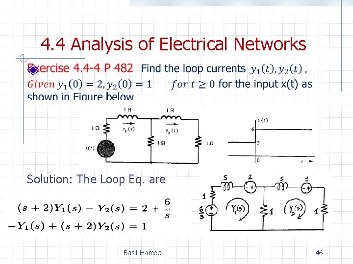 4. 4 Analysis of Electrical Networks Solution: The Loop Eq. are Basil Hamed 46