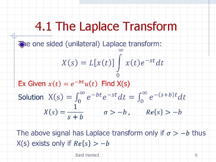 4. 1 The Laplace Transform Basil Hamed 6 