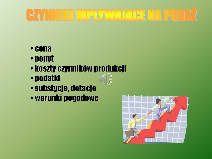  • cena • popyt • koszty czynników produkcji • podatki • substycje, dotacje