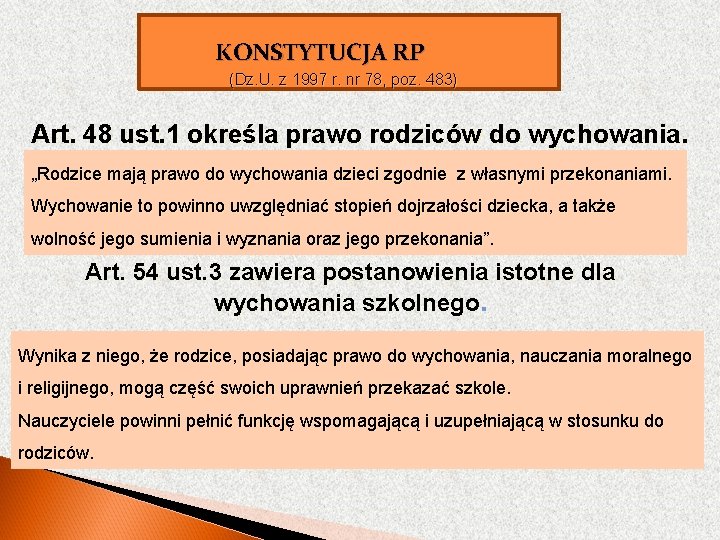 KONSTYTUCJA RP (Dz. U. z 1997 r. nr 78, poz. 483) Art. 48 ust.