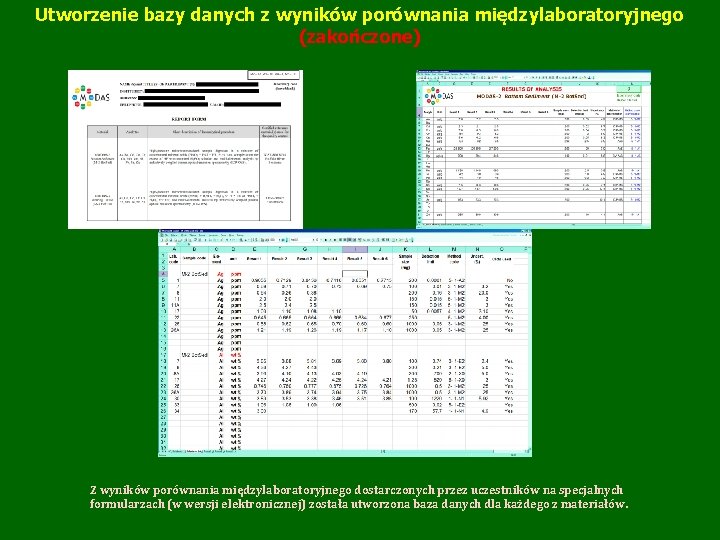 Utworzenie bazy danych z wyników porównania międzylaboratoryjnego (zakończone) Z wyników porównania międzylaboratoryjnego dostarczonych przez