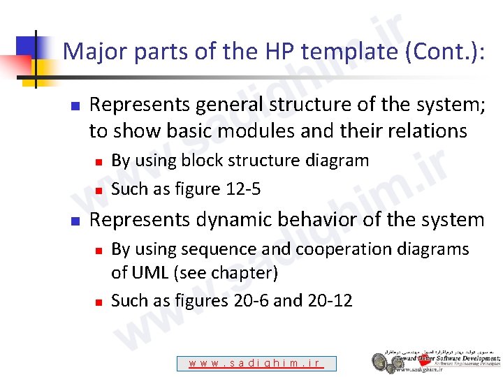 Major parts of the HP template (Cont. ): n Represents general structure of the