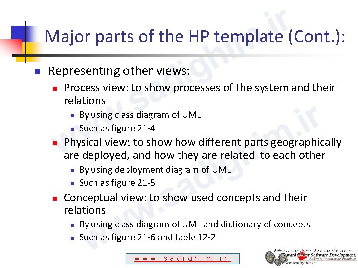 Major parts of the HP template (Cont. ): n Representing other views: n Process