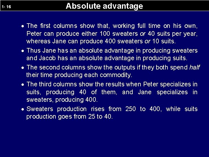 1 - 16 Absolute advantage · The first columns show that, working full time