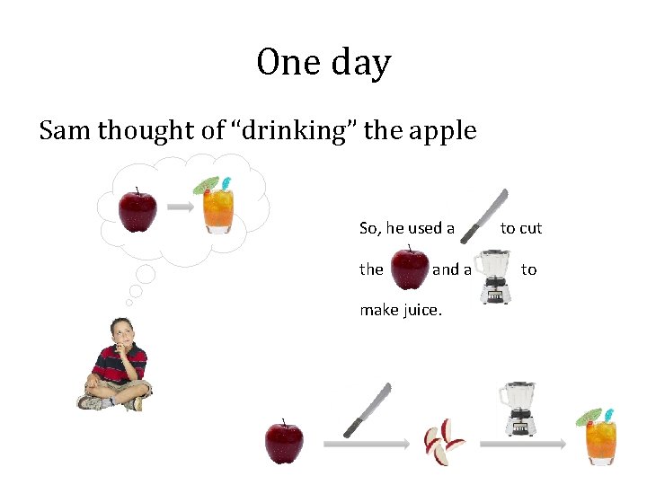One day Sam thought of “drinking” the apple So, he used a the and