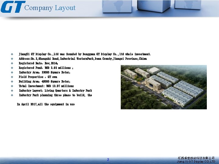 Company Layout v v v v v Jiang. Xi GT Display Co. , Ltd
