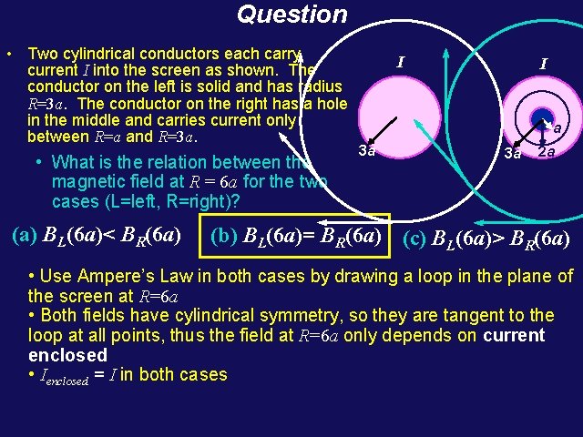 Question • Two cylindrical conductors each carry current I into the screen as shown. Question • Two cylindrical conductors each carry current I into the screen as shown.