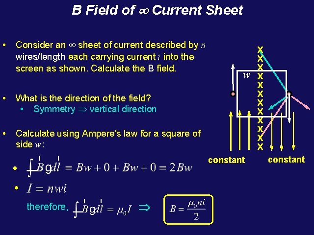 B Field of ¥ Current Sheet • Consider an ¥ sheet of current described B Field of ¥ Current Sheet • Consider an ¥ sheet of current described