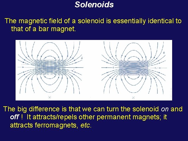 Solenoids The magnetic field of a solenoid is essentially identical to that of a Solenoids The magnetic field of a solenoid is essentially identical to that of a