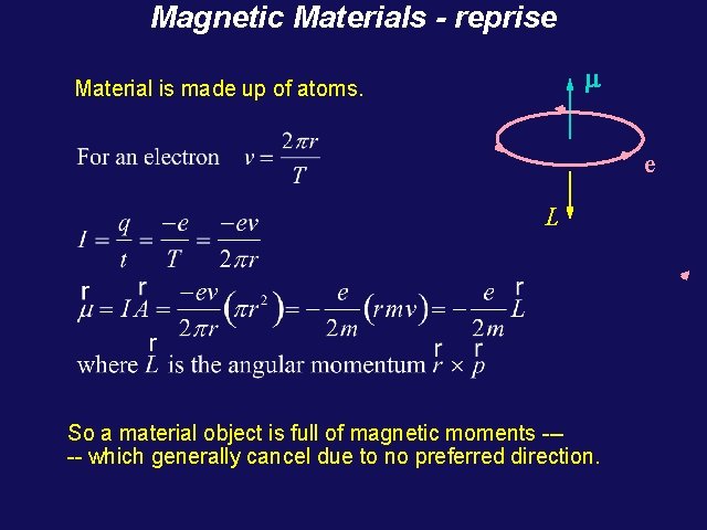 Magnetic Materials - reprise m Material is made up of atoms. e L So Magnetic Materials - reprise m Material is made up of atoms. e L So