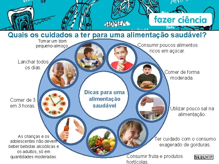 Quais os cuidados a ter para uma alimentação saudável? Tomar um bom pequeno-almoço. Consumir