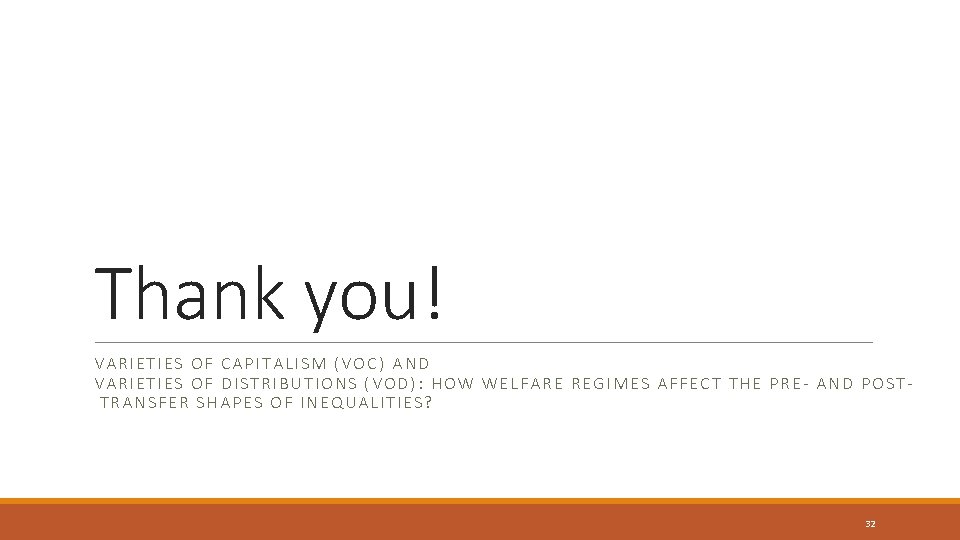 Thank you! VARIETIES OF CAPITALISM (VOC) AND VARIETIES OF DISTRIBUTIONS (VOD): HOW WELFARE REGIMES