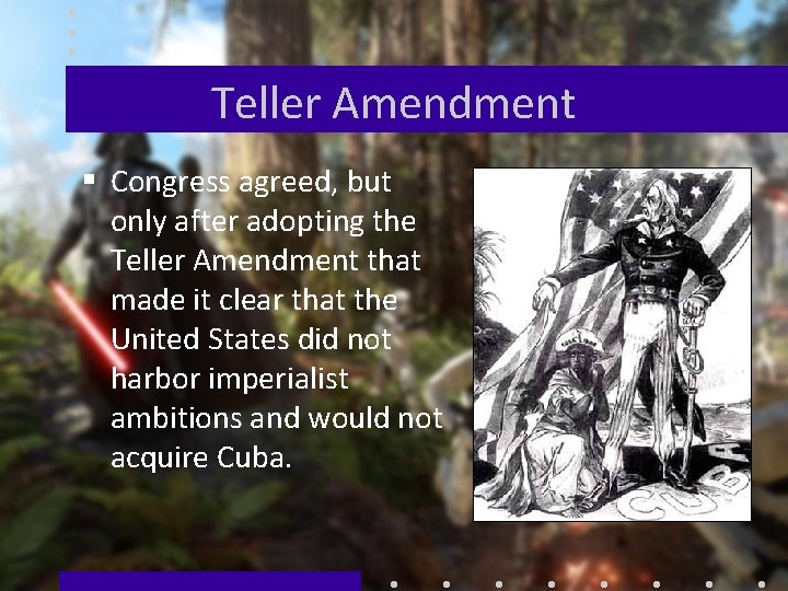 Teller Amendment § Congress agreed, but only after adopting the Teller Amendment that made