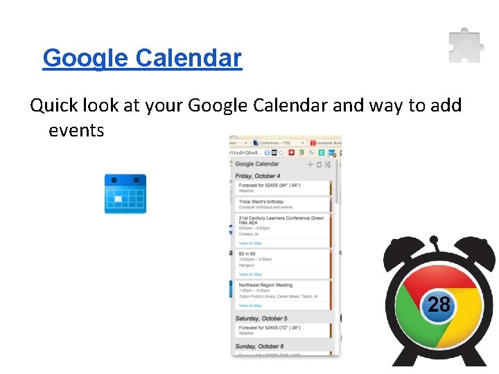 Google Calendar Quick look at your Google Calendar and way to add events 28