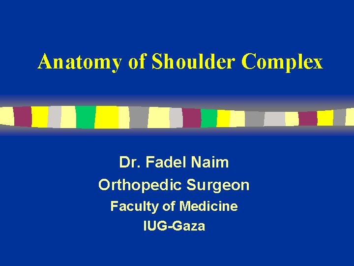 Anatomy of Shoulder Complex Dr. Fadel Naim Orthopedic Surgeon Faculty of Medicine IUG-Gaza 