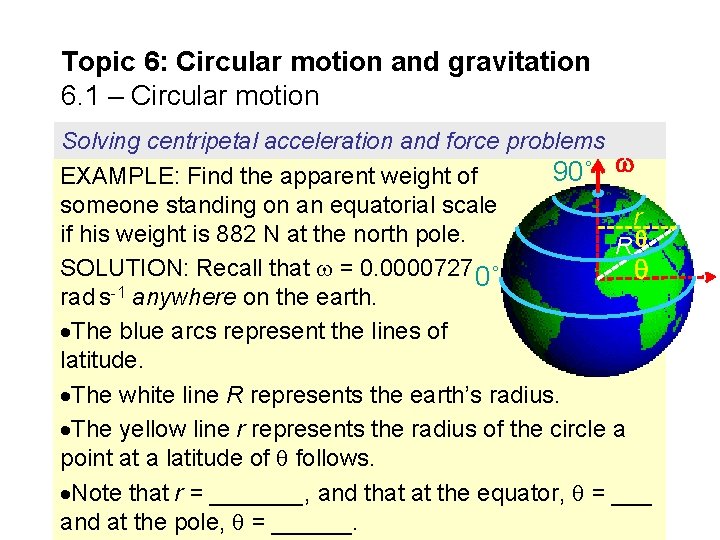 Topic 6: Circular motion and gravitation 6. 1 – Circular motion Solving centripetal acceleration